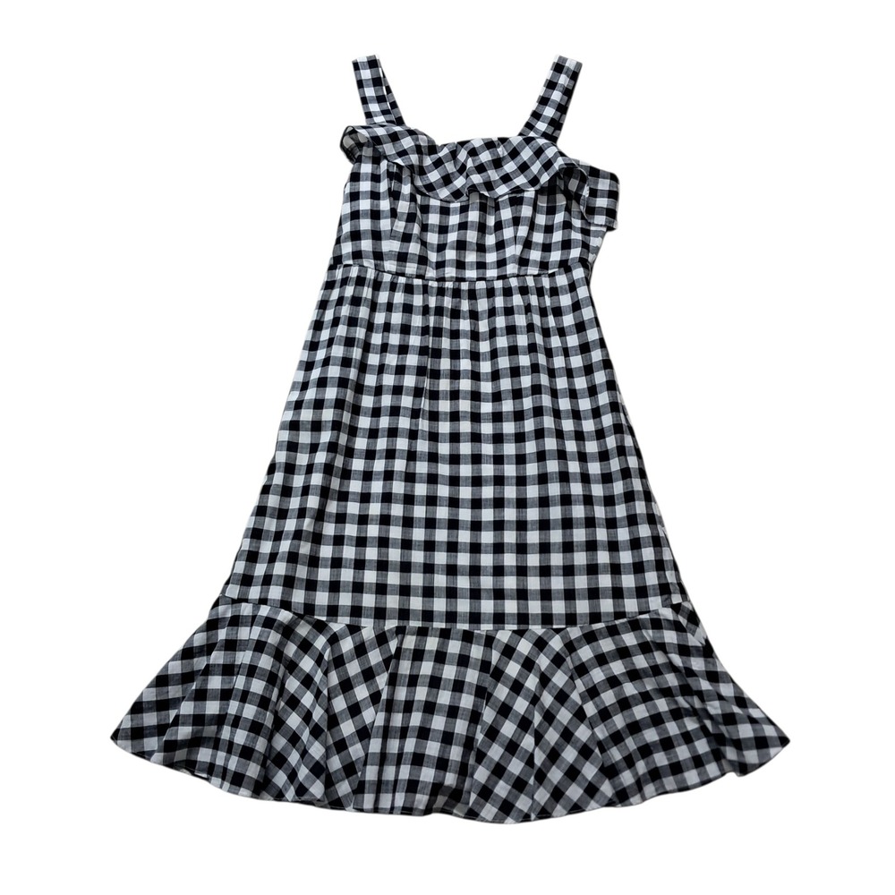 J. Crew Factory Dress Women's 6 Midi Black White Sleeveless Gingham Preppy
